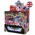 Chaos Rising Booster Box met meerdere booster packs en verzamelkaarten