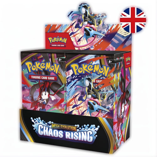 Chaos Rising Booster Box met meerdere booster packs en verzamelkaarten